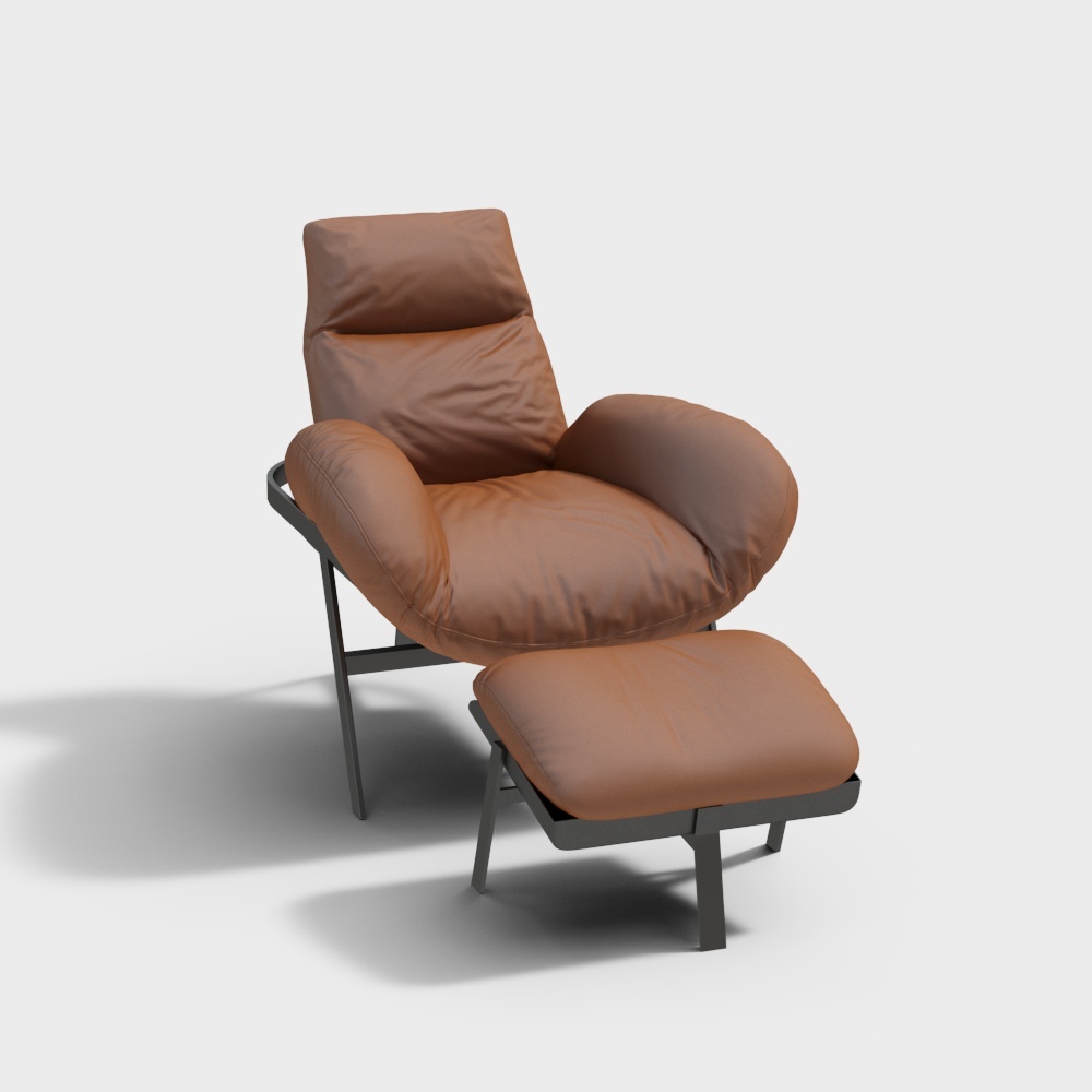 Stylish Low-Poly Lounge Chair 3D Model – Leather & Metal