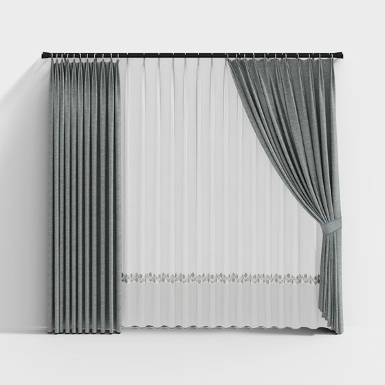 Elegant Low-Polygon Curtain 3D model for Interior Design