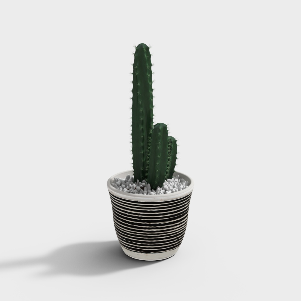Vibrant Cactus 3D Model in a Decorative Pot