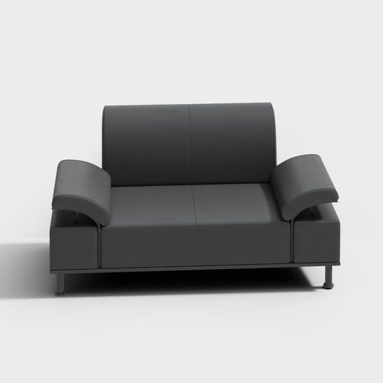Elegant Low-Poly Gray Leather Sofa 3D model