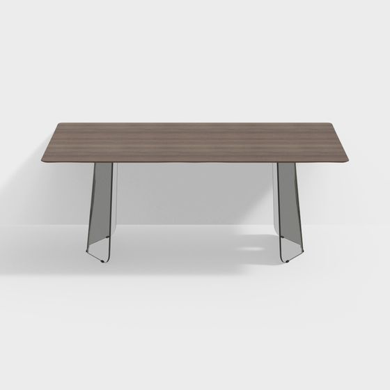 Modern Acrylic Wood Surface Long Table 3D Model in Brown