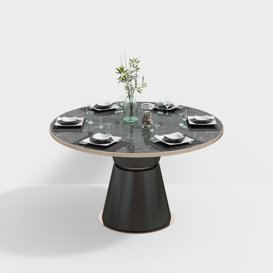 Elegant Low-Poly Round Dining Table 3D model