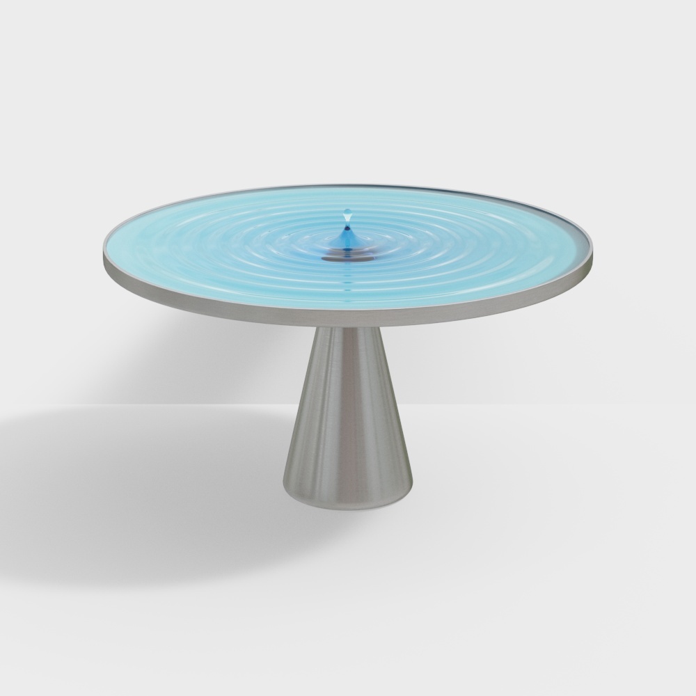 Water Drop Round Table 3D Model – Gradient Blue-Green Design