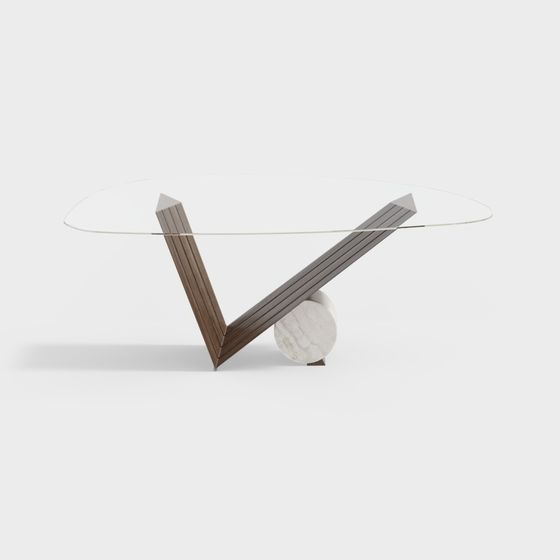Modern Glass Dining Table 3D Model in Gray