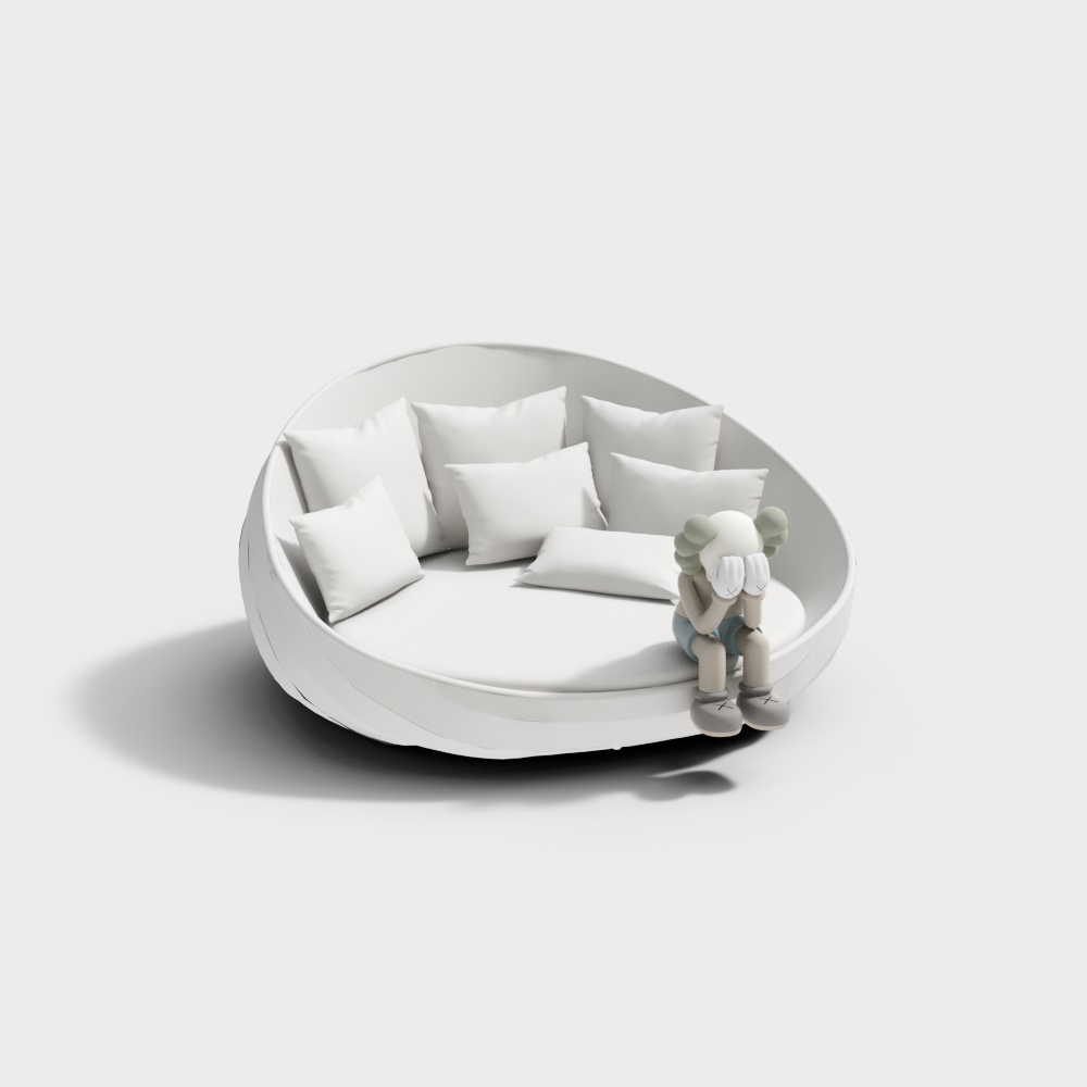 Dream Circle Bed 3D Model – Low-Poly White Modern Design