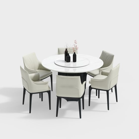 Round Table with Six Chairs 3D model