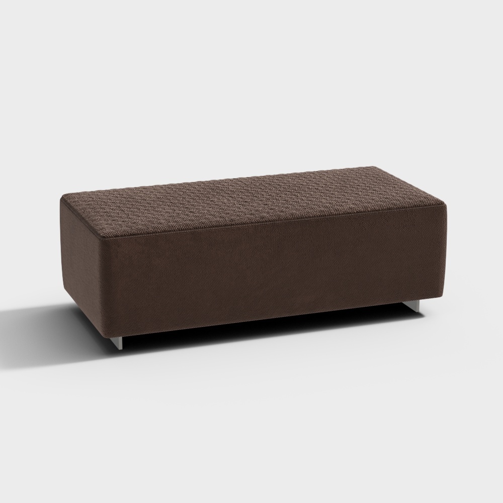 Modern brown fabric footrest with textured top and silver legs on white background
