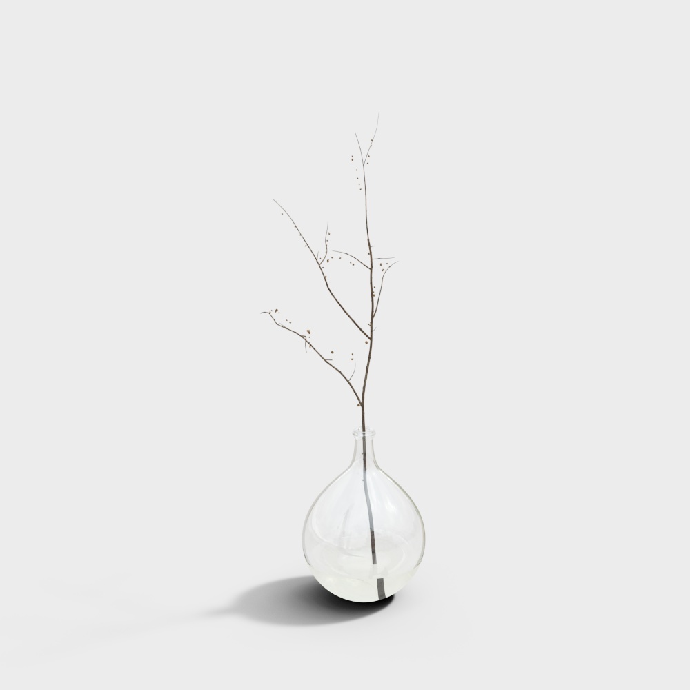 Elegant Glass Vase with Dried Branches 3D model