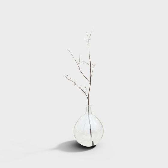 Stylish Glass Vase with Dried Branches 3D model