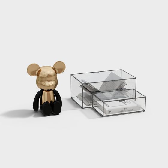Golden Bear and Transparent Storage Box 3D model