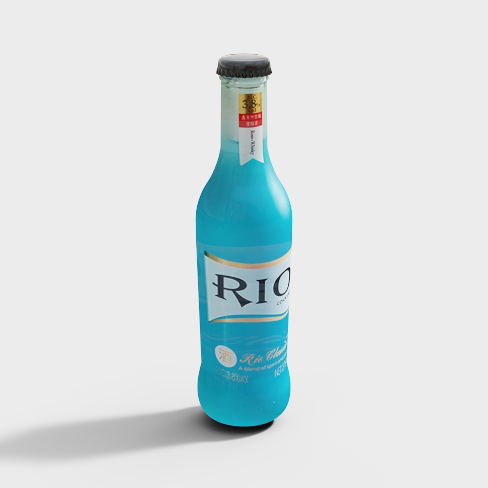 Rio Cocktail Blue Bottle 3D Model – Translucent Glass Design