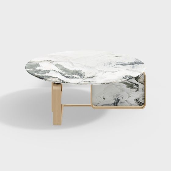 Elegant Marble Coffee Table 3D Model – Minimalist Wood Base