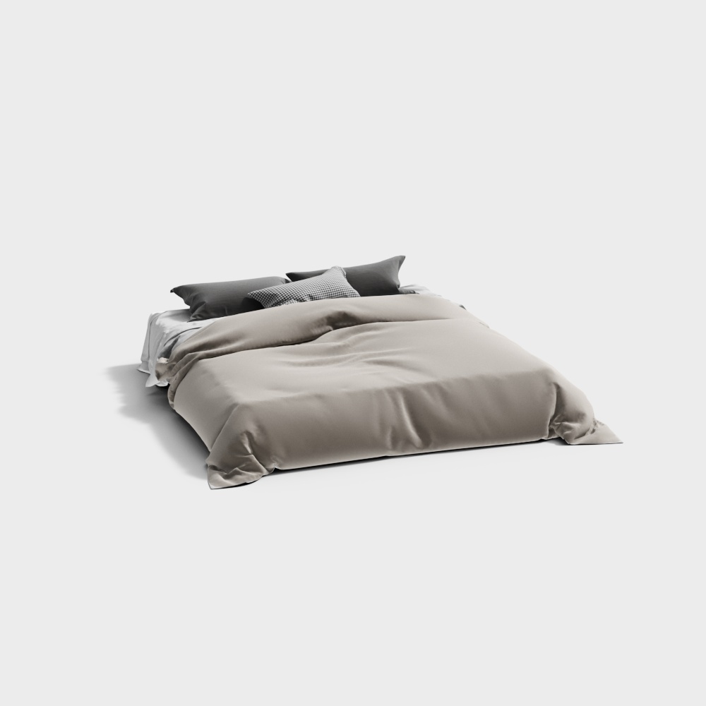 Modern Minimalist Bed 3D Model – Low-Poly Gray Design