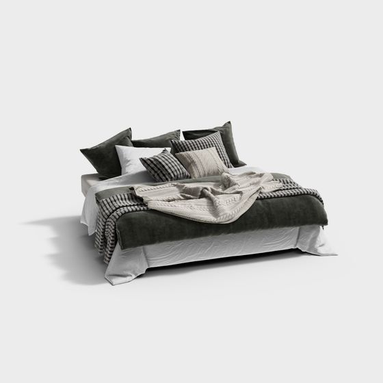 Stylish Low-Poly Bed 3D model for Cozy Bedrooms