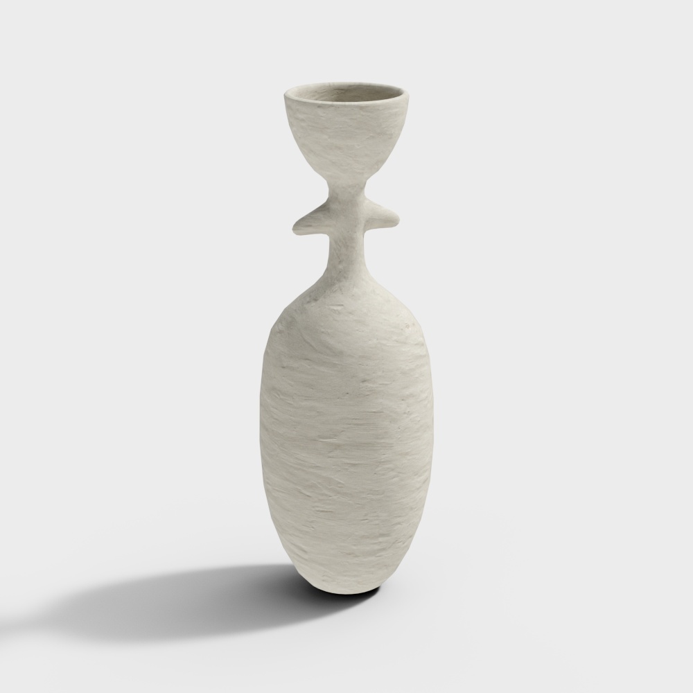 Elegant Low-Poly Ceramic Vase 3D Model – Off-White Ceramic