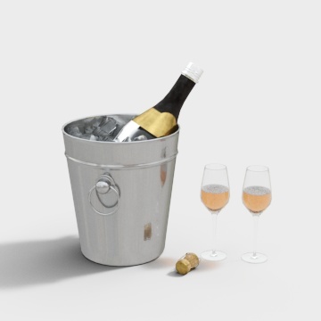 Elegant Champagne Bucket 3D Model – Polished Silver Finish