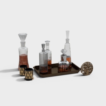 Vintage Decanter Set 3D Model – Mid-Century Glassware