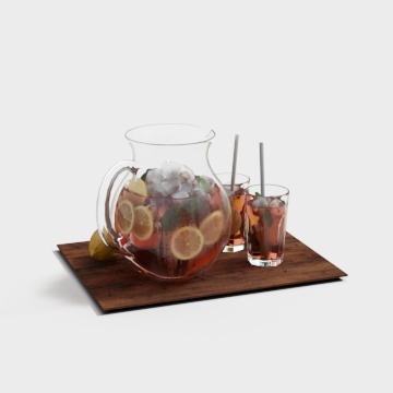 Realistic Iced Tea Pitcher and Glasses 3D Model