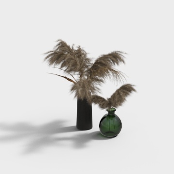 Pampas Grass Vase Duo 3D model