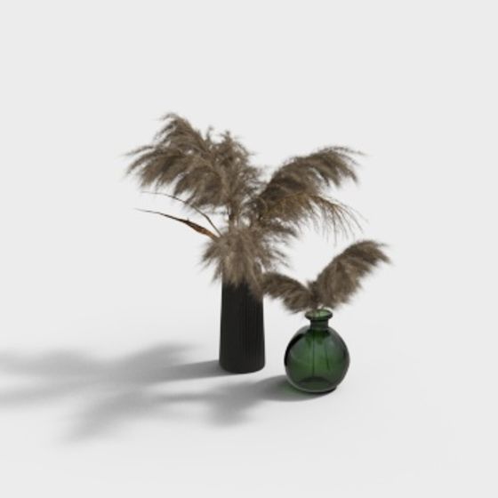 Pampas Grass Vase Duo 3D model