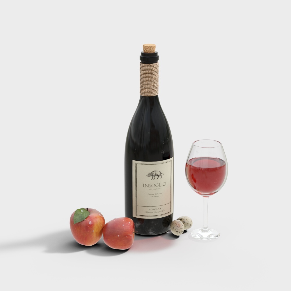 Wine and Fruit Low Poly 3D Model – Detailed Beverage Set