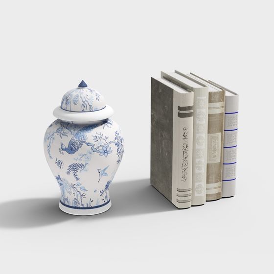 Blue and White Porcelain with Ancient Books 3D model
