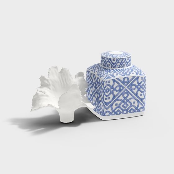 Modern Chinese Porcelain Jewelry 3D Model in Blue