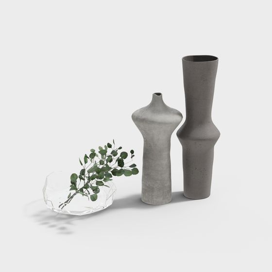 Minimalist Ceramic Vase Set 3D model