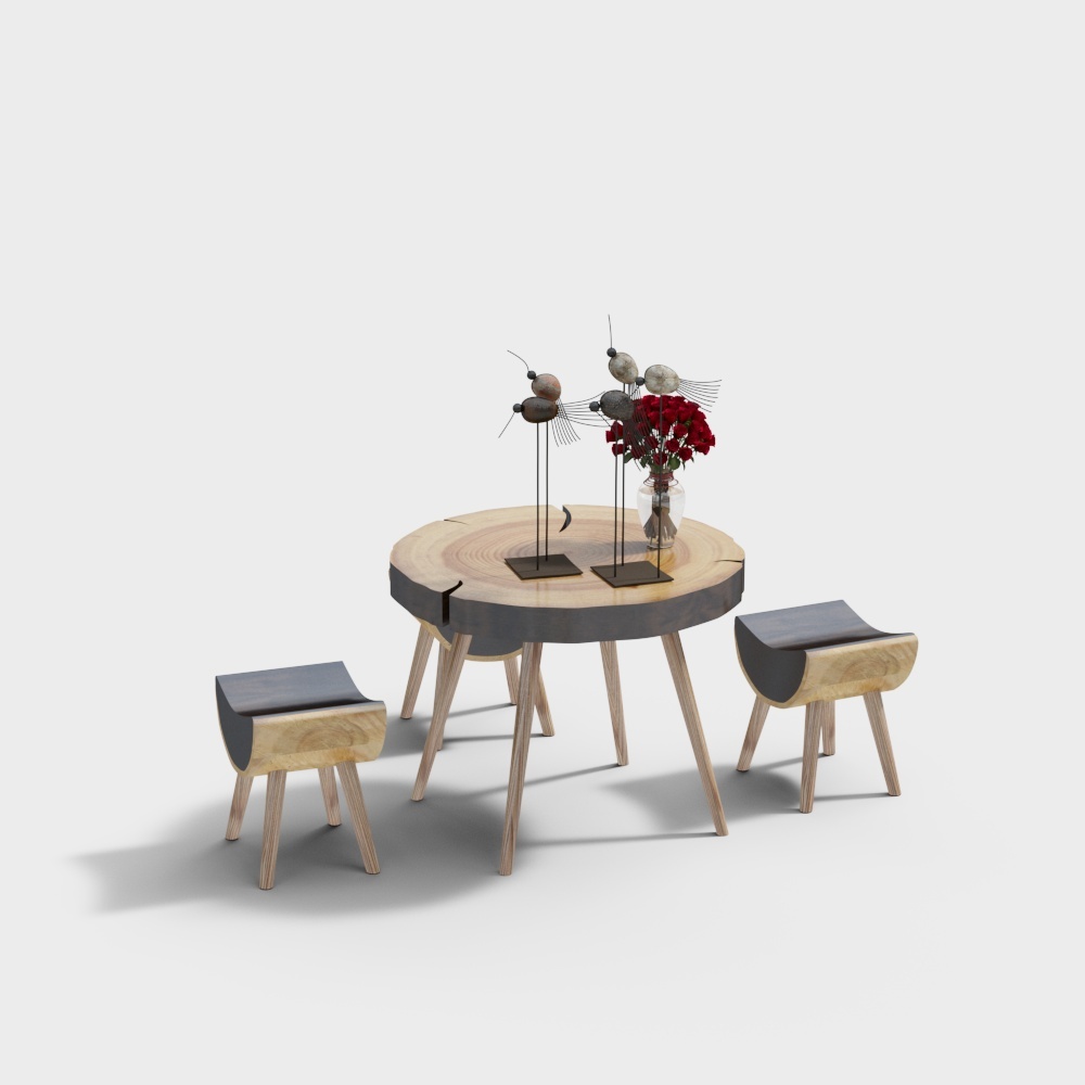 Natural Harmony Table and Chair Set – Low-Poly Wood