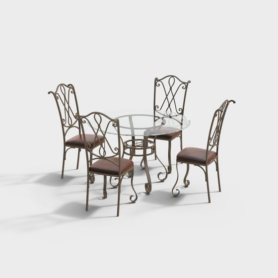 Vintage Iron Dining Table and Chairs 3D model