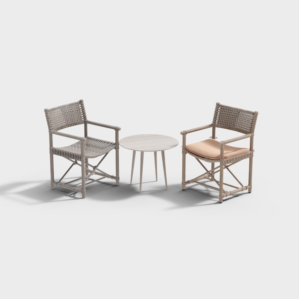 Elegant Outdoor Furniture 3D Model Set – Bamboo Chairs & Table