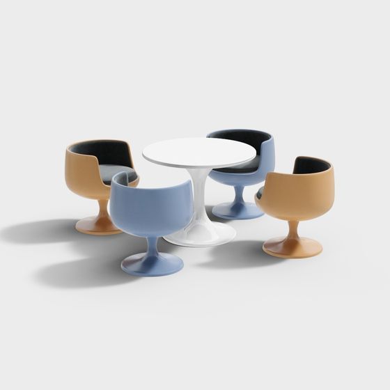 Round Table and Four Chairs 3D model