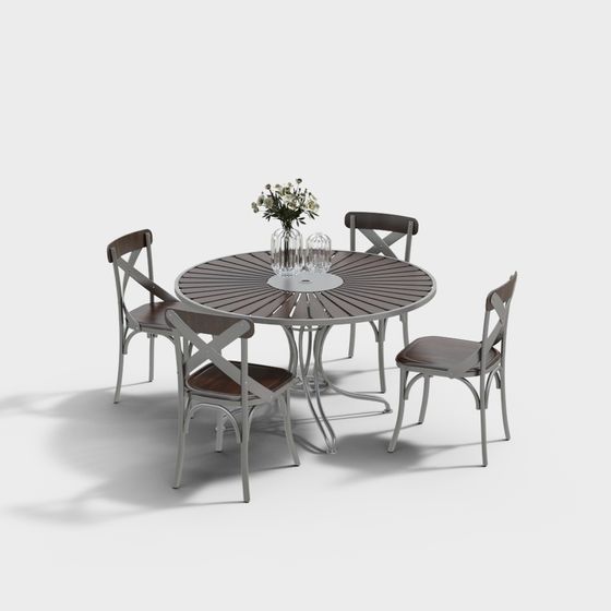 Elegant Outdoor Dining Table and Chairs 3D model