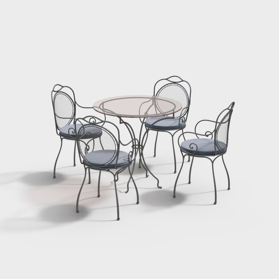 Vintage Wrought Iron Dining Table and Chair 3D model