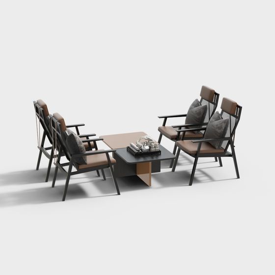 Minimalist 3D Furniture Set with Chairs and Coffee Table
