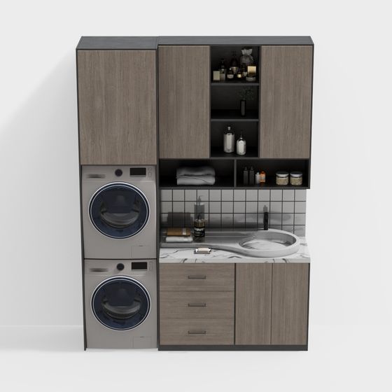 現代實木浴室櫃 - 滑動抽屜型