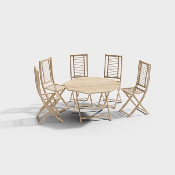 Outdoor Folding Dining Table and Chair Set 3D model