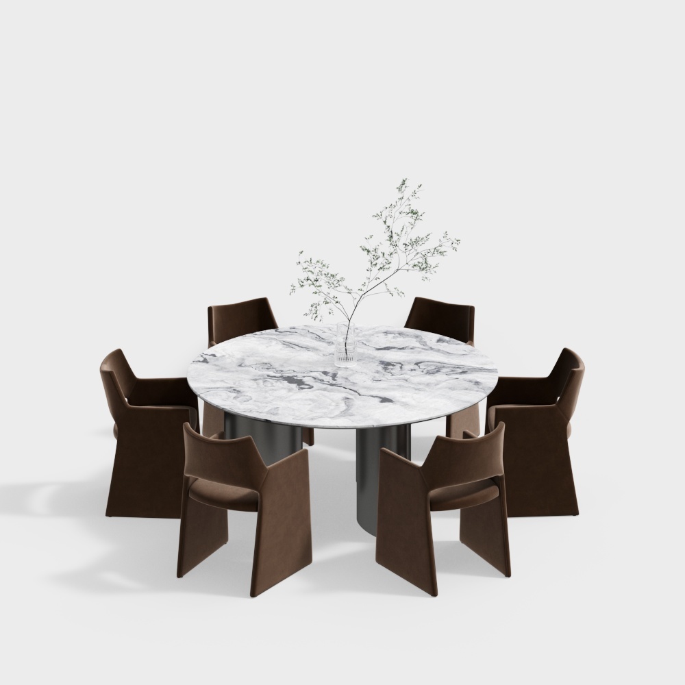 Modern Dining Set - Marble Round Dining Table Chair Set