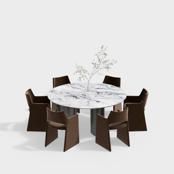 Elegant Marble Dining Table and Chair Set 3D model
