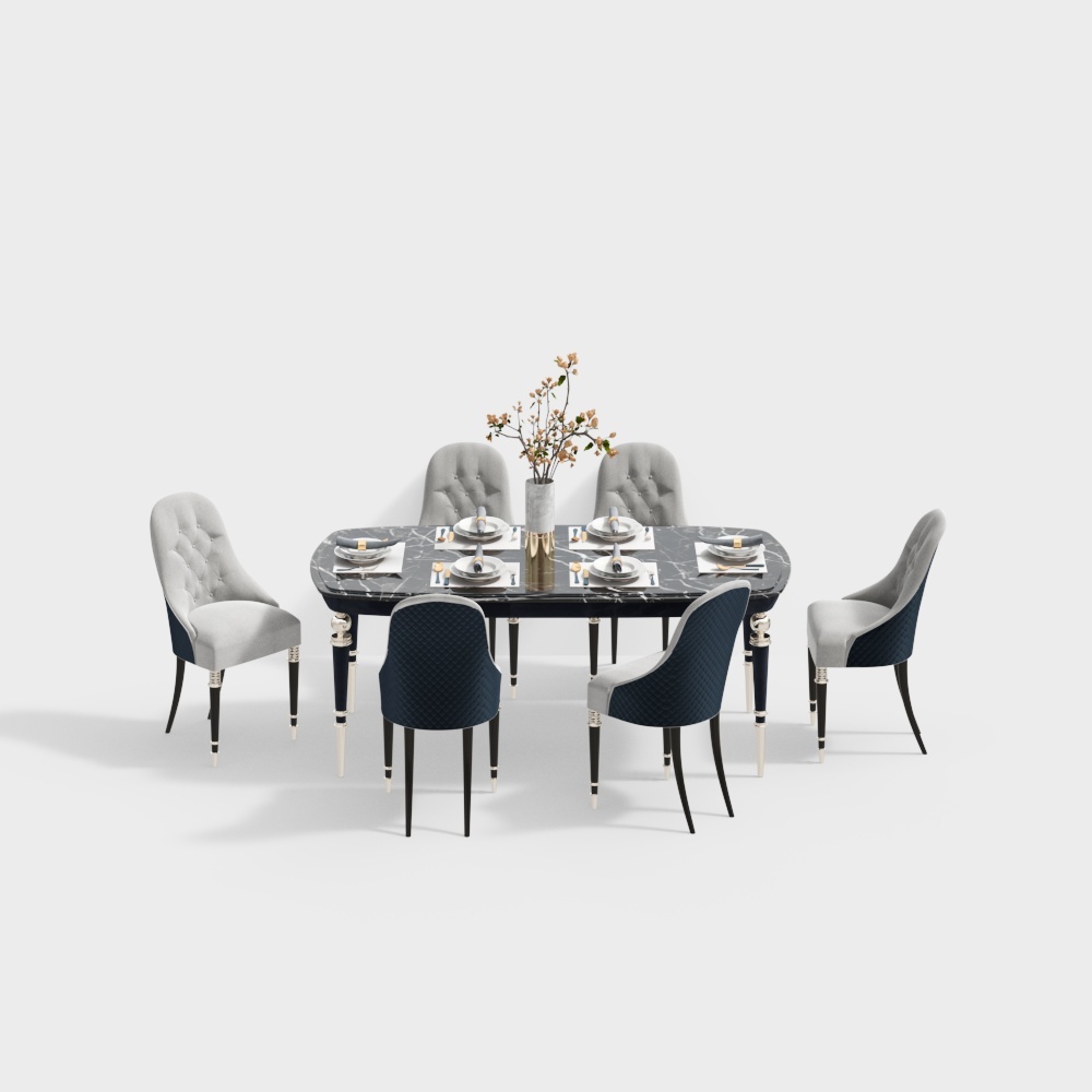 American Dining Set - Marble Long Dining Table