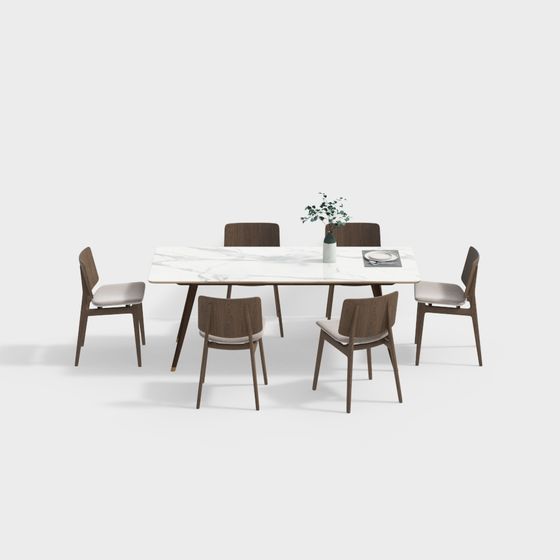 Conjunto de Comedor Nórdico - Mesa de Comedor de Mármol y Silla