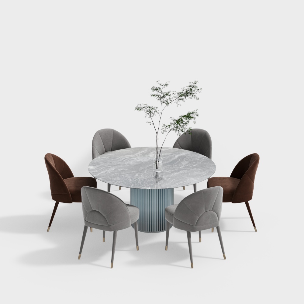 Modern Dining Set - Marble Round Dining Table Chair Set