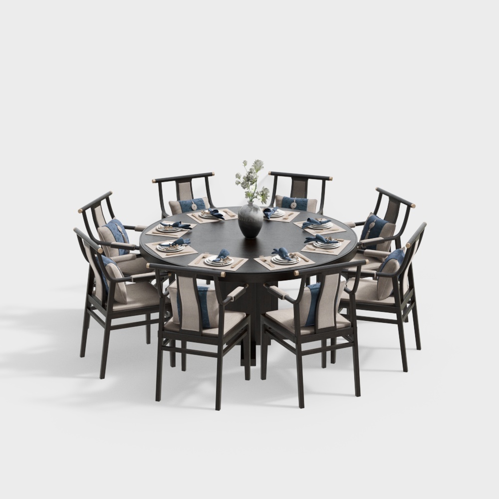 Chinese Dining Set - Round Dining Table Chair Set