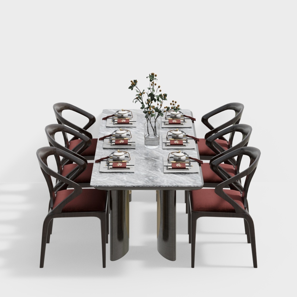 Bộ bàn ăn kiểu Trung Hoa - bàn ghế ăn đá cẩm thạch hình vuông