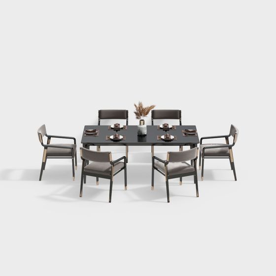 Elegant Low Poly Dining Table Set 3D model