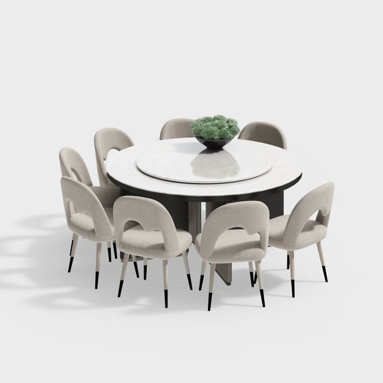 Modern Round Table and Six Chair Set 3D model