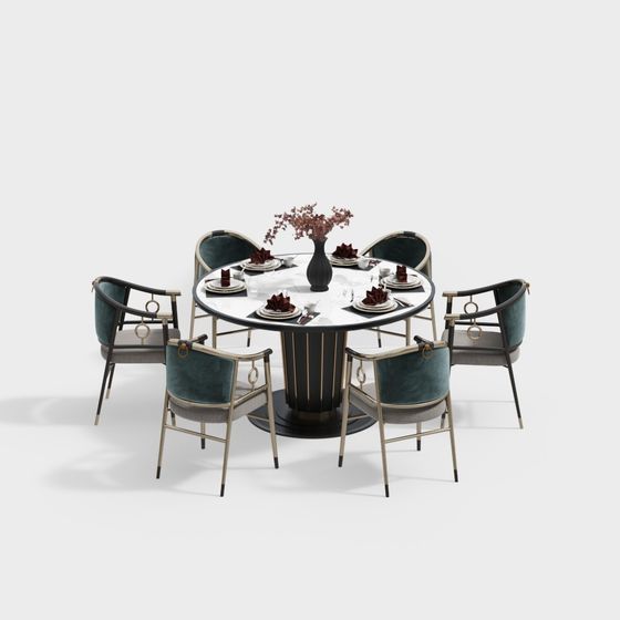Elegant Dining Table and Chairs 3D model