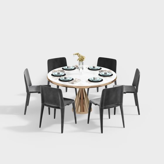 Elegant Round Dining Table 3D model