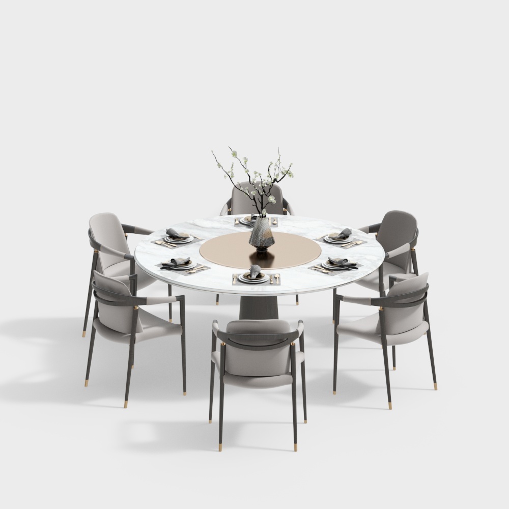 Neo-Chinese Dining Set - Round Dining Table Chair Set