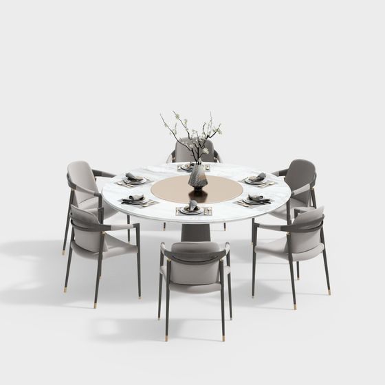 Elegant Round Table and Chair Set 3D model
